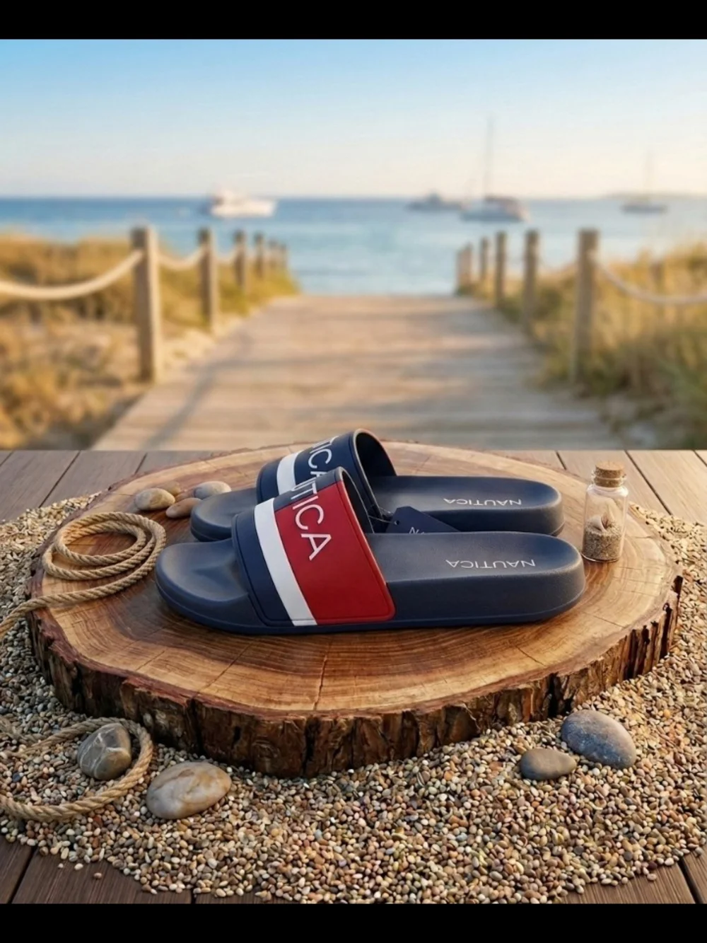 Nautica Kid's Athletic Sandals Open Toe Comfort Sport Slides Navy Blue Red White